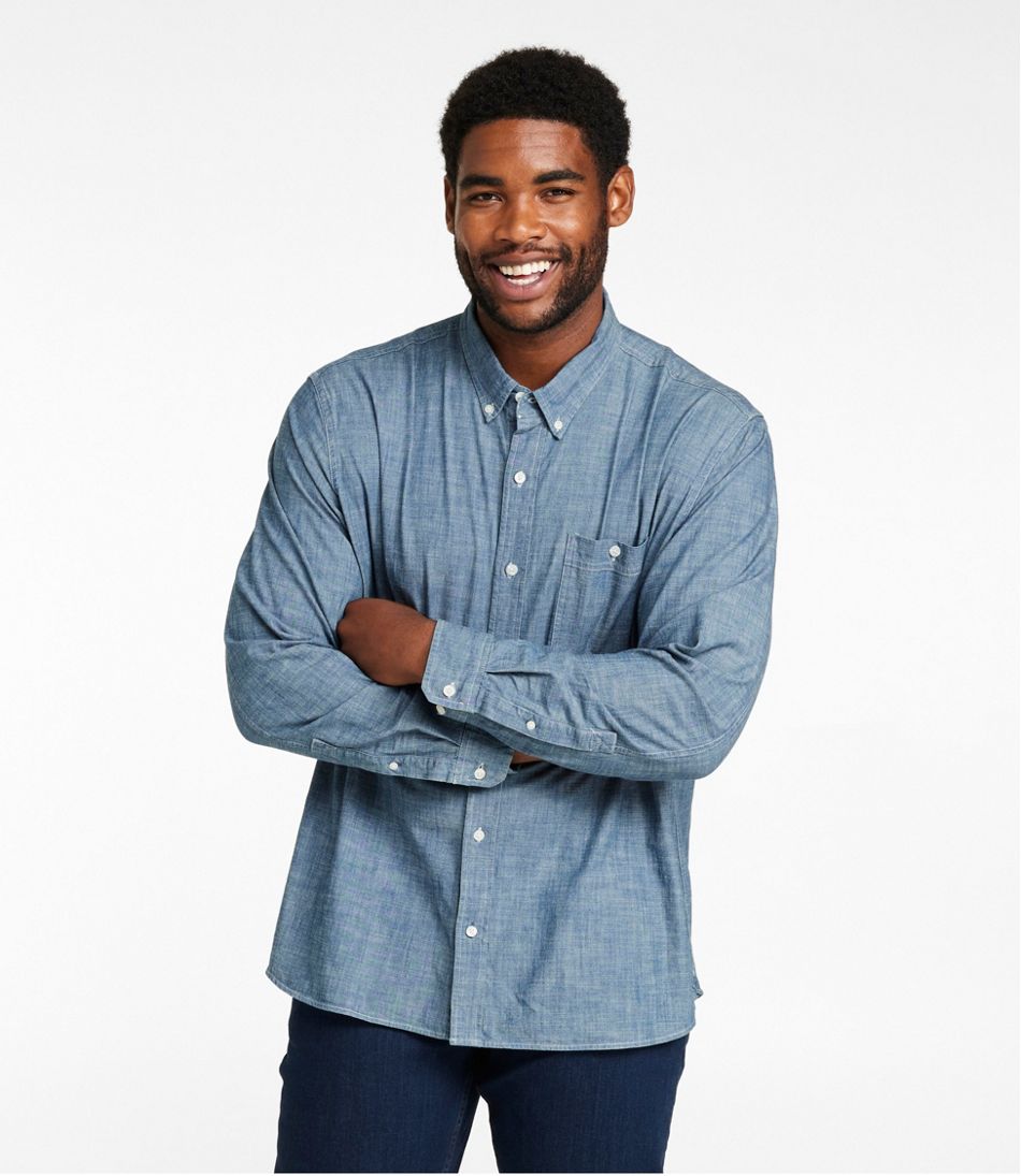 Men's Comfort Stretch? Chambray Shirt, Long-Sleeve, Slightly Fitted Untucked Fit - Image 4
